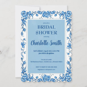 Blue Chinoiserie antique Floral bridal shower Save The Date