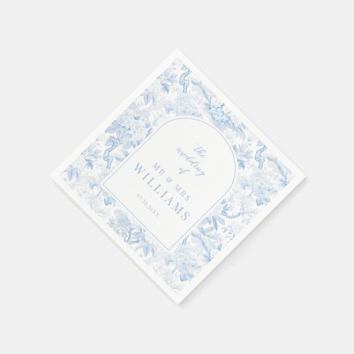 Blue chinoiserie arch wedding paper napkins