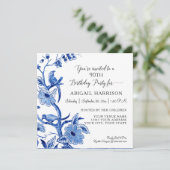 Blue Chinoiserie Asian China Floral Birthday Party Invitation (Standing Front)