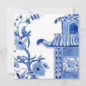 Blue Chinoiserie Asian China Floral Birthday Party Invitation (Back)
