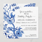 Blue Chinoiserie Asian China Floral Birthday Party Invitation (Front/Back)