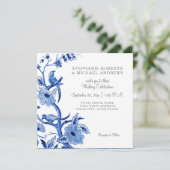Blue Chinoiserie Asian China Floral Watercolor Invitation (Standing Front)