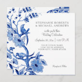 Blue Chinoiserie Asian China Floral Watercolor Invitation (Front/Back)