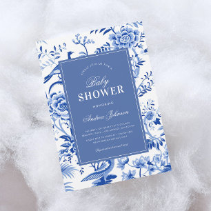 Blue Chinoiserie Asian Vintage Baby Shower Invitation