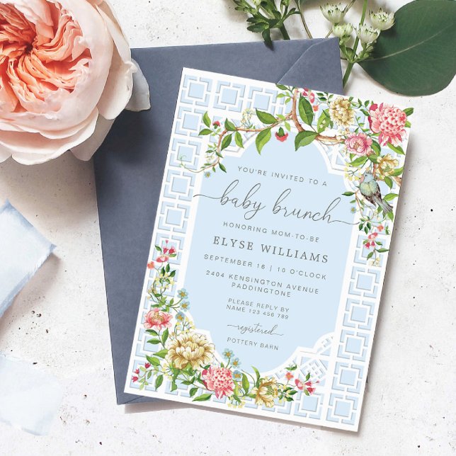 Blue Chinoiserie Baby Brunch Invitation - Trianon (Baby Brunch Invitation Trianon Blue)