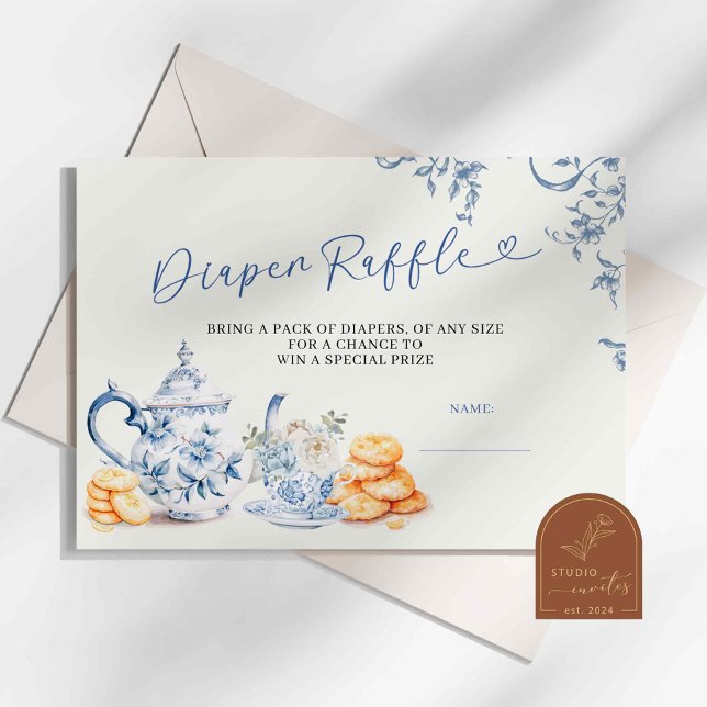 Blue Chinoiserie Baby Shower Diaper Raffle Card (Creator Uploaded)