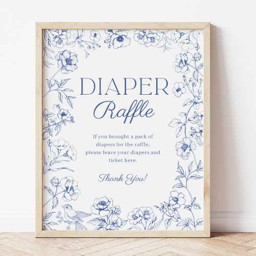 Blue Chinoiserie Baby Shower Diaper Raffle Sign