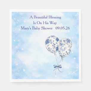 Blue Chinoiserie Baby Shower Tableware Set Napkins
