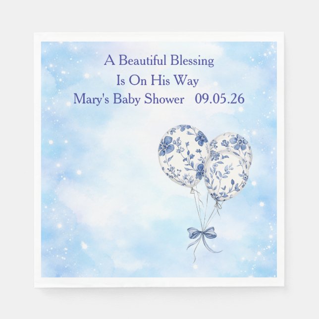 Blue Chinoiserie Baby Shower Tableware Set Napkins (Front)