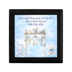 Blue Chinoiserie Baby Shower Wooden Keepsake Box
