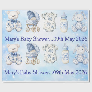 Blue Chinoiserie Baby Shower Wrapping Paper