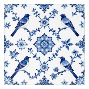 Blue Chinoiserie Bird Floral Pattern Acrylic Print