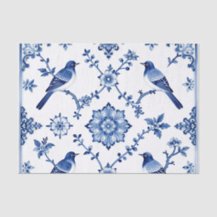 Blue Chinoiserie Bird Floral Pattern Tissue Paper