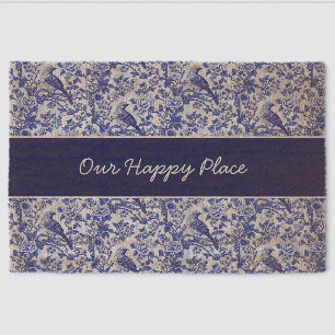 Blue Chinoiserie Bird Monogram Floral Fiber Doormat