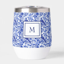 Blue Chinoiserie Bird Monogram Floral