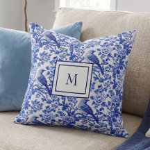 Blue Chinoiserie Bird Monogram Floral