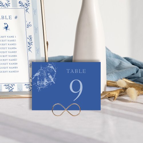 Blue Chinoiserie Birdcage Wedding Table Number