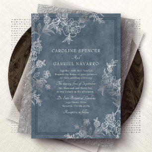 Blue Chinoiserie Blossom Toile Floral Wedding Foil Invitation