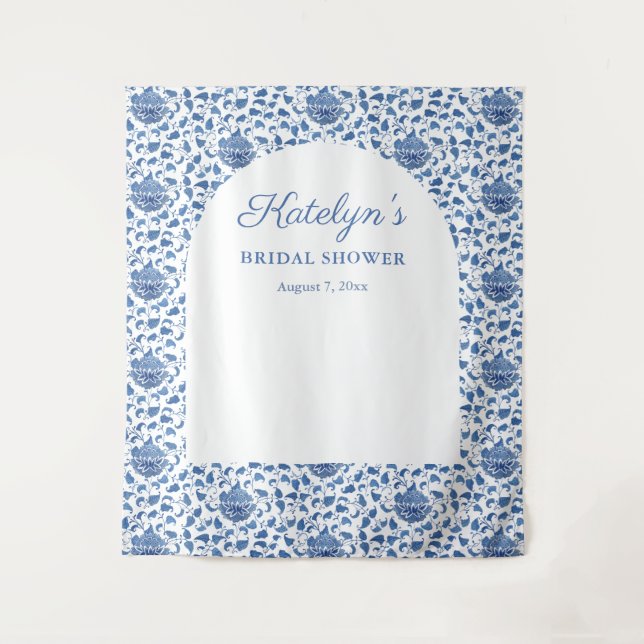 Blue Chinoiserie Bridal Shower Photo Backdrop (Front)