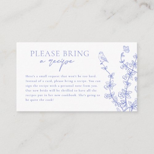 Blue Chinoiserie Bridal Shower Recipe Request Enclosure Card