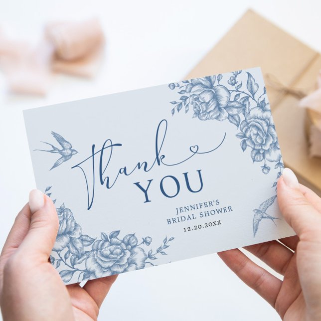 Blue Chinoiserie Bridal Shower Thank You Card (Creator Uploaded)