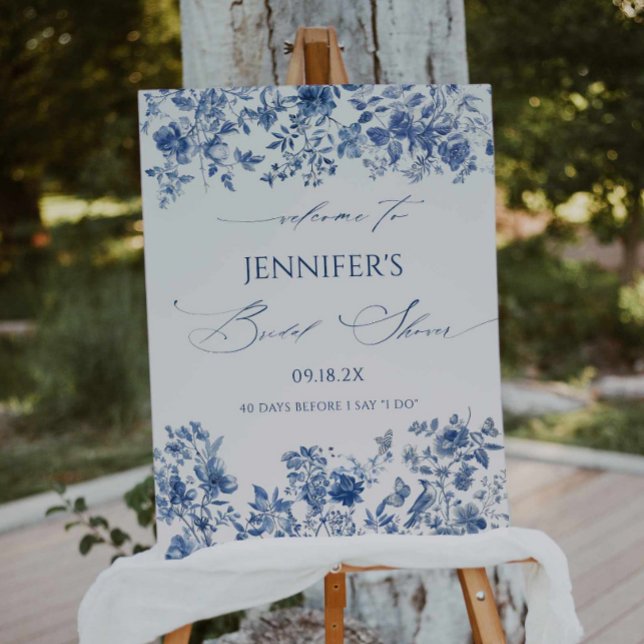 Blue Chinoiserie Bridal Shower Welcome Sign (blue chinoiserie bridal shower welcome sign, victorian blue, something blue before I do welcome sign)
