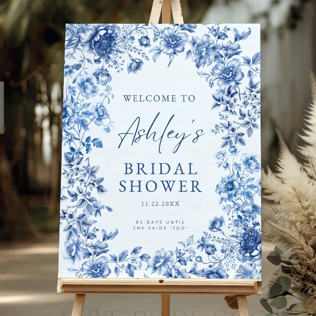 Blue Chinoiserie Bridal Shower Welcome Sign Someth (Creator Uploaded)