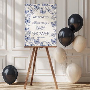 Blue Chinoiserie Butterfly Baby Shower Poster