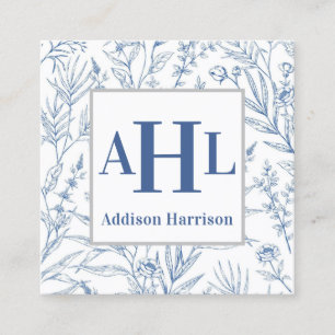 Blue Chinoiserie calling card, Monogram Enclosure Square Business Card