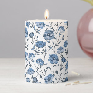 Blue Chinoiserie Carnation Seamless Pattern Pillar Candle