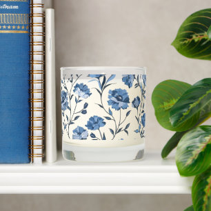 Blue Chinoiserie Carnation Seamless Pattern Scented Candle