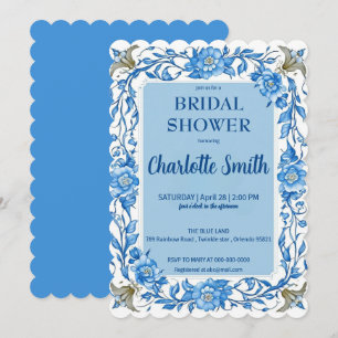 Blue Chinoiserie Chinese Floral bridal shower Invitation