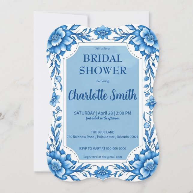 Blue Chinoiserie Chinese Floral bridal shower Save The Date (Front)