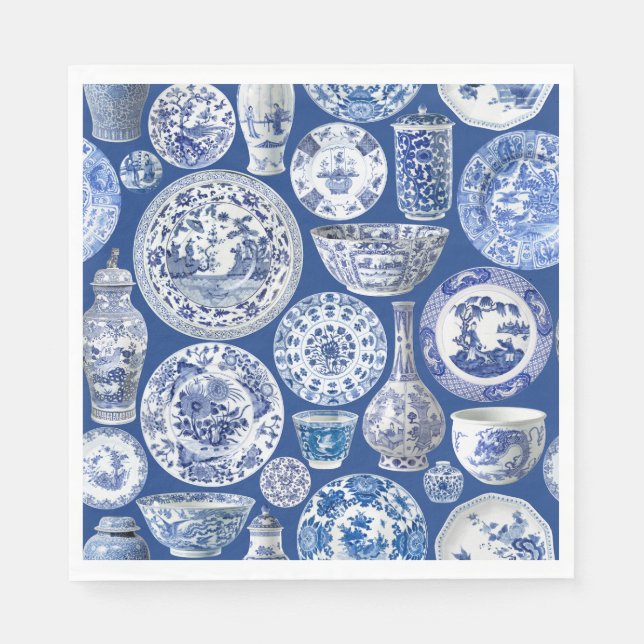 Blue Chinoiserie - Chinese vases & plates Napkins (Front)