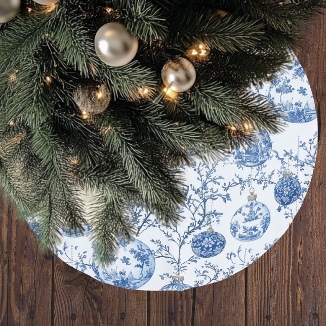 Blue Chinoiserie Christmas Brushed Polyester Tree Skirt (Creator Uploaded)