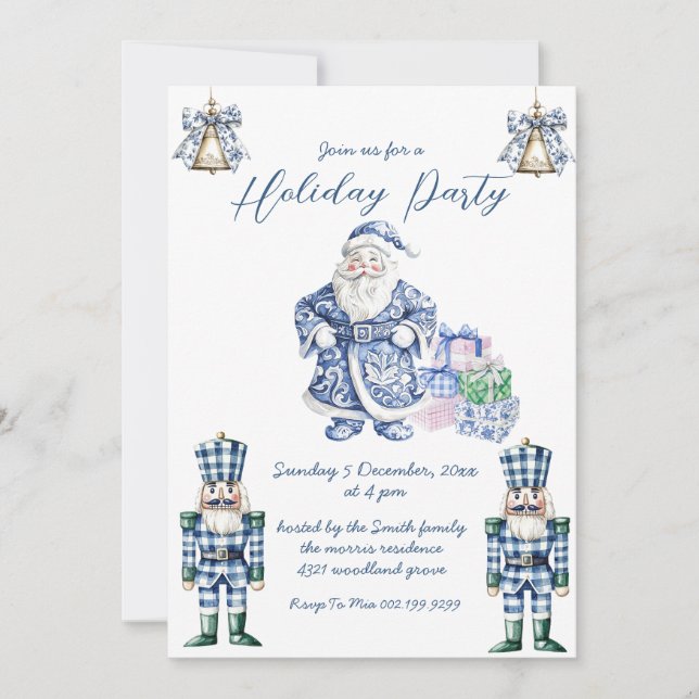 Blue Chinoiserie Christmas Holidays Party Invitation (Front)