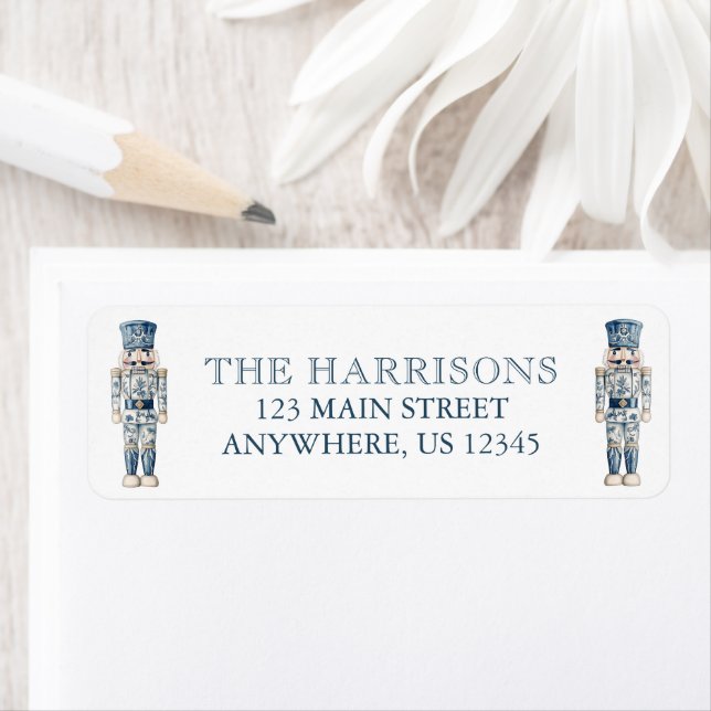 Blue Chinoiserie Christmas Nutcracker Address Label (Insitu)