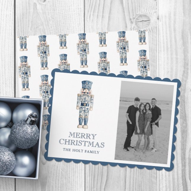 Blue Chinoiserie Christmas Nutcracker Photo Holiday Card (Creator Uploaded)