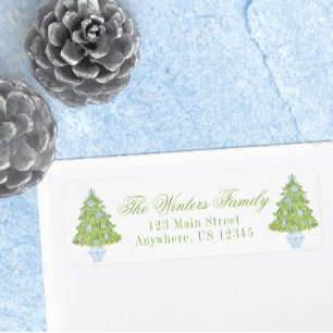 Blue Chinoiserie Christmas Tree Address Label