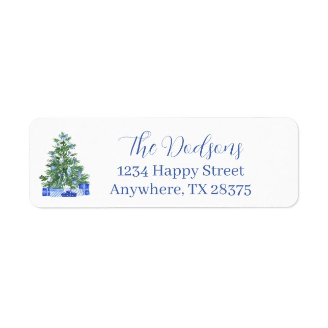Blue Chinoiserie Christmas Tree Label (Front)