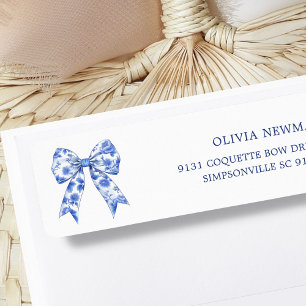 Blue Chinoiserie Coquette Bow Return Address Label