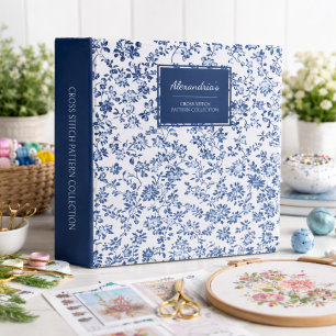 Blue Chinoiserie Cross Stitch Pattern Organizer 3 Ring Binder