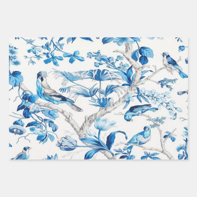 Blue Chinoiserie Decoupage Wrapping Paper Sheets  (Front)
