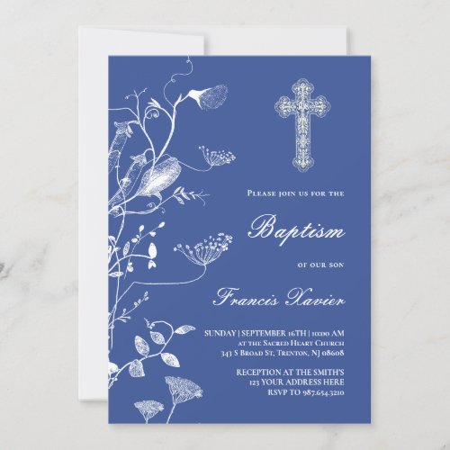 blue chinoiserie design  Baptism Invitation