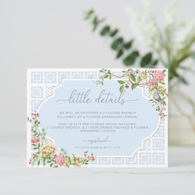 Blue Chinoiserie Details Enclosure Card - Trianon (Standing Front)