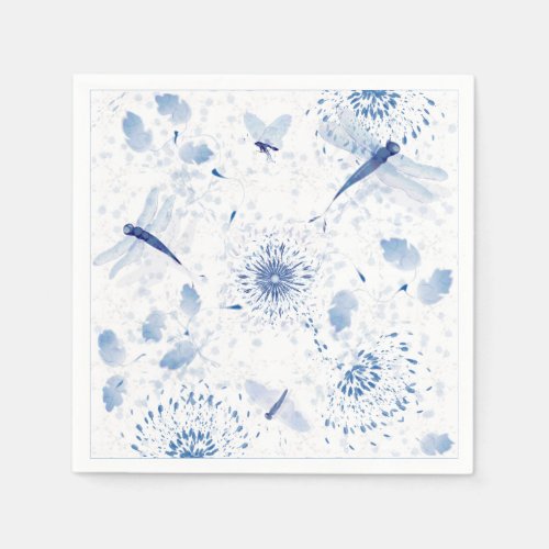 Blue Chinoiserie Dragonfly Floral Napkins