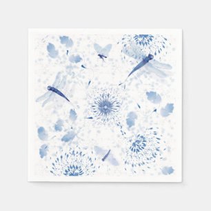Blue Chinoiserie Dragonfly Floral Napkins