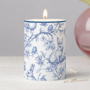 Blue Chinoiserie Easter Bunny Seamless Pattern Pillar Candle