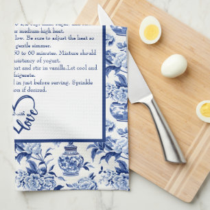 Blue Chinoiserie Family Recipe Keepsake Custom Kitchen Towel