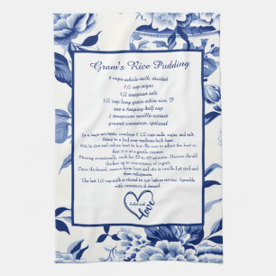 Blue Chinoiserie Family Recipe Keepsake Custom  Kitchen Towel